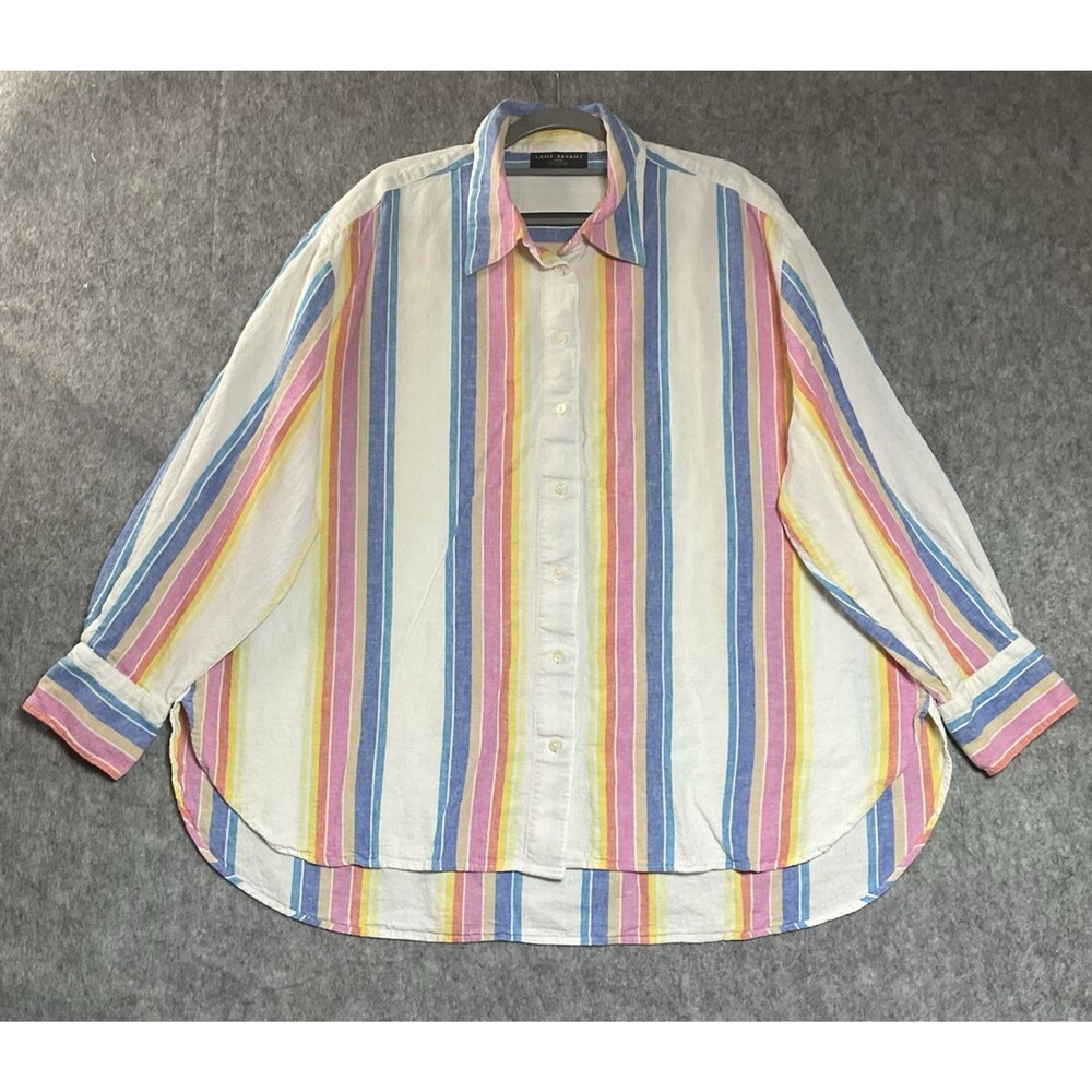Lane Bryant Shirt Womens Plus 18 20 Striped Linen Blend Top Relaxed Everyday